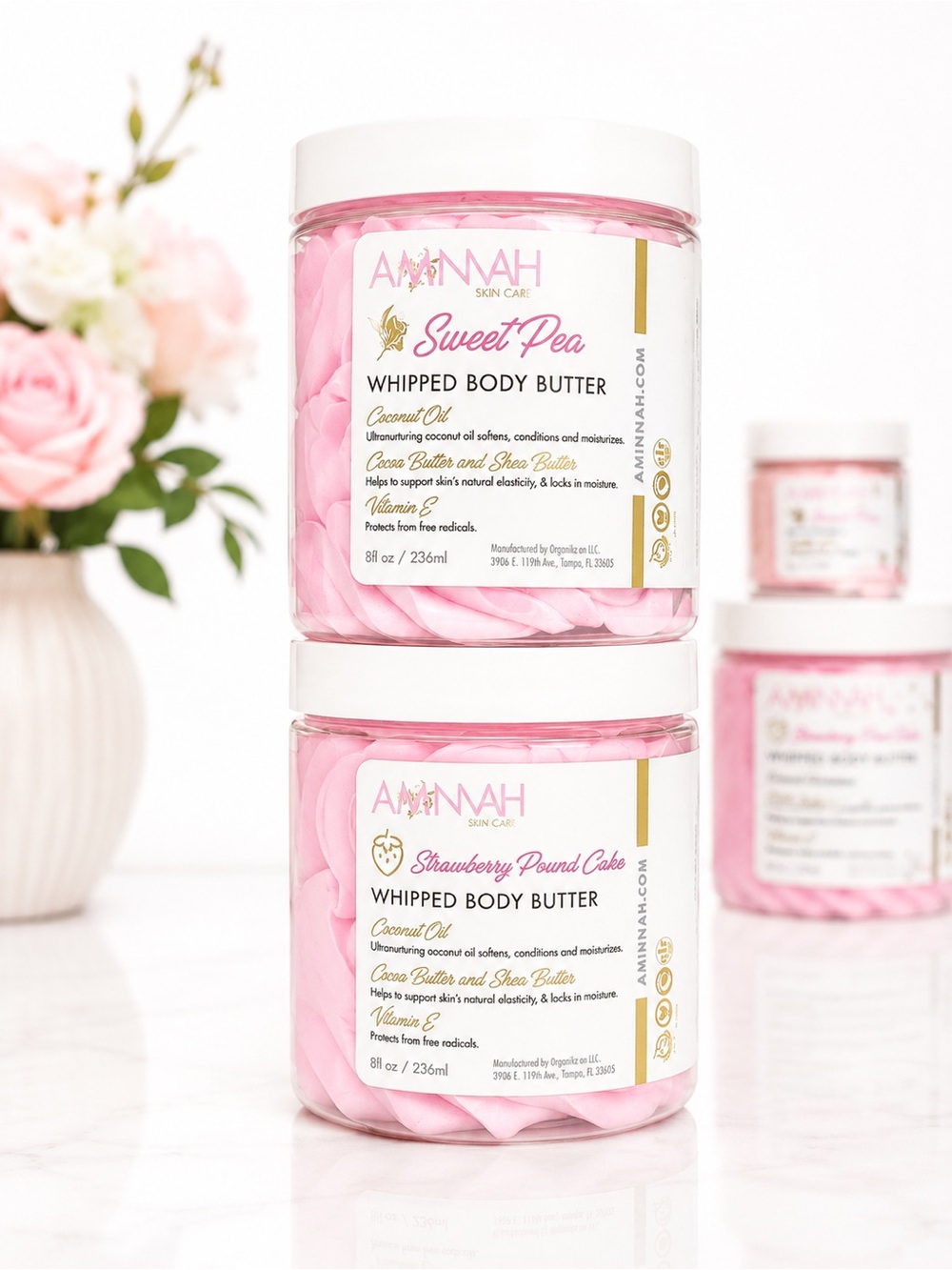 *Buy Now*  Aminnah Sweet Pea & Strawberry Pound Cake Whipped Body Butter Duo